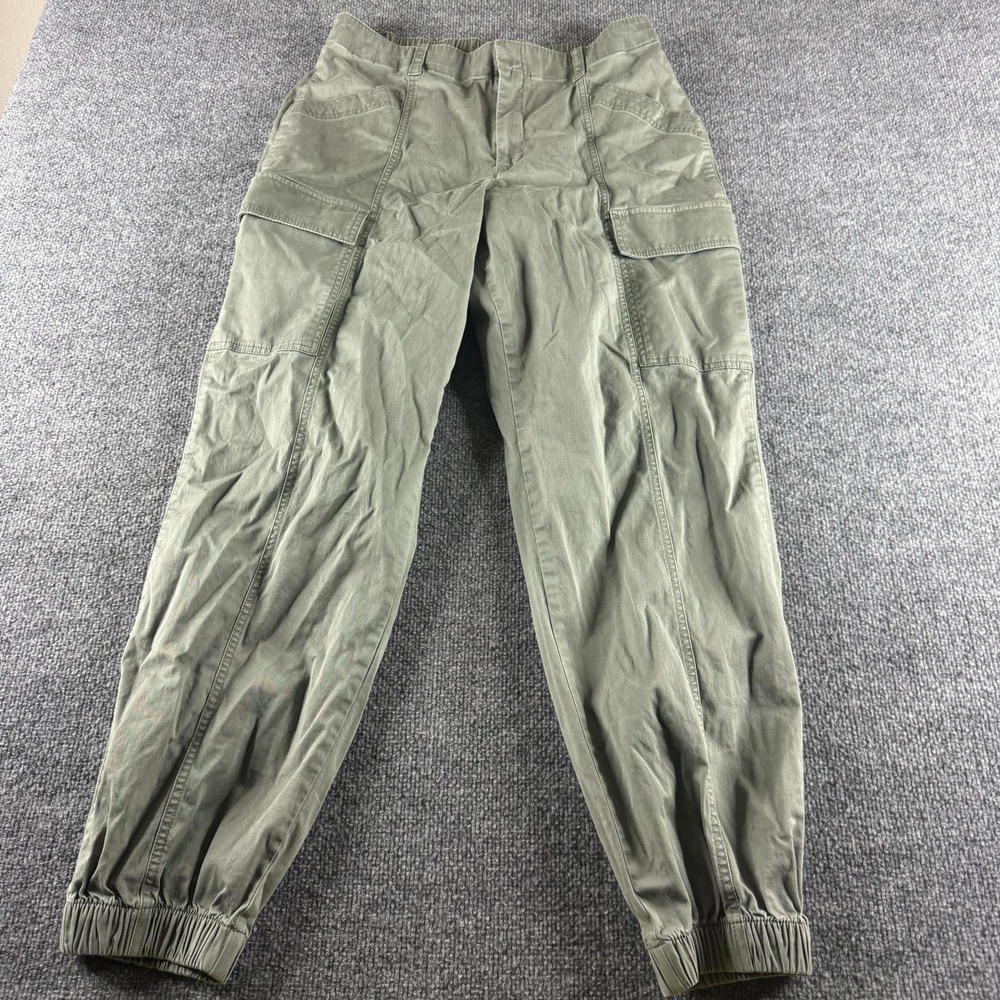 Gap Cargo Pants Womens L Tall Green Elastic Waist Jogger Cuffed Pockets Stretch